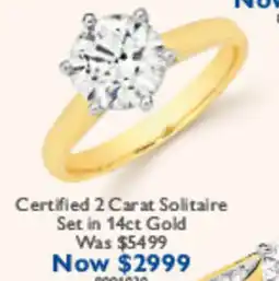 Prouds Certified 2 Carat Solitaire Set in 14ct Gold offer