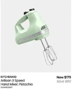 Myer KitchenAid Artisan 9 Speed Hand Mixer, Pistachio offer