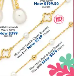 Prouds 19cm Multi Pearl & Clover Bracelet offer