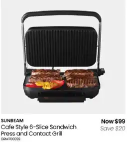 Myer Sunbeam Cafe Style 6-Slice Sandwich Press and Contact Grill offer