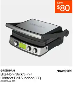 Myer Greenpan Elite Non-Stick 3-in-1 Contact Grill & Indoor BBQ offer