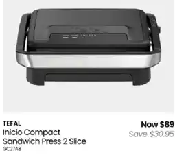 Myer Tefal Inicio Compact Sandwich Press 2 Slice offer