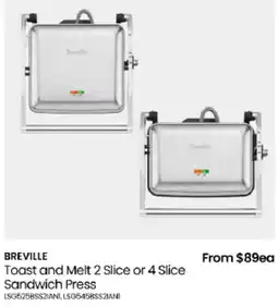 Myer Breville Toast and Melt 2 Slice or 4 Slice Sandwich Press offer