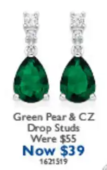 Prouds Green Pear & CZ Drop Studs offer