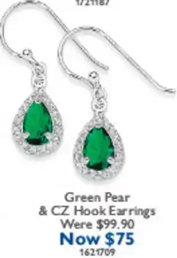 Prouds Green Pear & CZ Hook Earrings offer