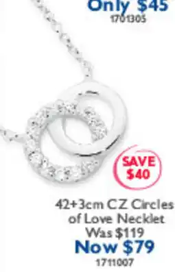 Prouds 42+3cm CZ Circles of Love Necklace offer