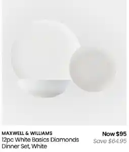 Myer Maxwell & Williams 12pc White Basics Diamonds Dinner Set, White offer