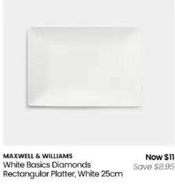 Myer Maxwell & Williams White Basics Diamonds Rectangular Platter, White 25cm offer