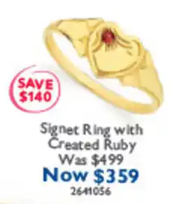 Signet Ring with Created Ruby