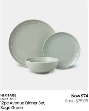 Heritage 12pc Avenue Dinner Set, Sage Green