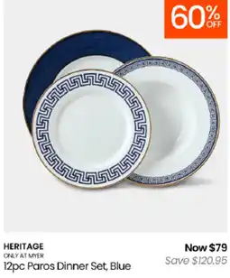 Myer Heritage 12pc Paros Dinner Set, Blue offer