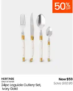 Myer Heritage 24pc Laguiole Cutlery Set, Ivory Gold offer