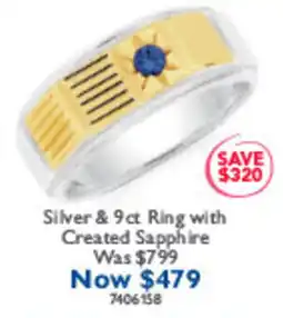 Prouds Silver & 9ct Ring with Created Sapphire offer