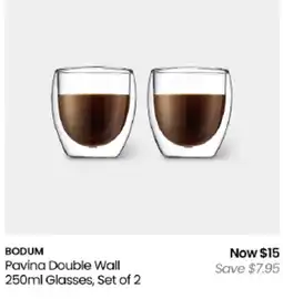 Myer Bodum Pavina Double Wall 250ml Glasses, Set of 2 offer