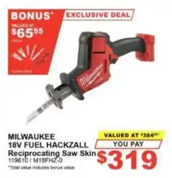 Milwaukee 18V Fuel Hackzall Reciprocating Saw Skin