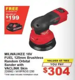 Total Tools Milwaukee 18V Fuel 125mm Brushless Random Orbital Sander with VACLINk Skin offer