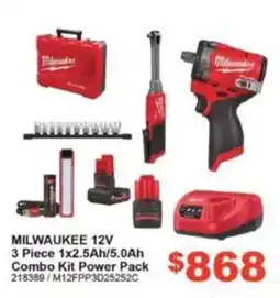 Total Tools Milwaukee 12V 3 Piece 1x2.5Ah/5.0Ah Combo Kit Power Pack offer