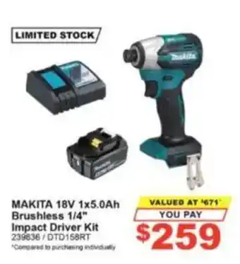 Makita 18V 1x5.0Ah Brushless 1/4" Impact Driver Kit