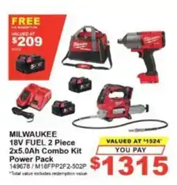 Total Tools Milwaukee 18V Fuel 2 Piece 2x5.0Ah Combo Kit Power Pack offer