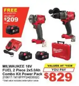 Total Tools Milwaukee 18V Fuel 2 Piece 2x5.0Ah Combo Kit Power Pack offer