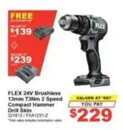 Total Tools FLEX 24V Brushless 13mm 73Nm 2 Speed Compact Hammer Drill Skin offer