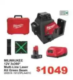 Total Tools Milwaukee 12V 3x360° Multi-Line Laser Kit Green Beam offer