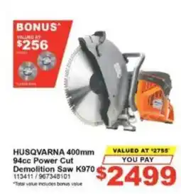 Total Tools Husqvarna 400mm 94cc Power Cut Demolition Saw K970 offer