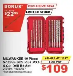 Total Tools Milwaukee 10 Piece 5-12mm SDS Plus MX4 4-Cut Drill Bit Set offer