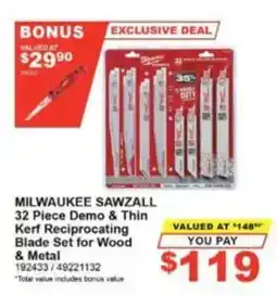 Total Tools Milwaukee Sawzall 32 Piece Demo & Thin Kerf Reciprocating Blade Set for Wood & Metal offer