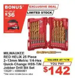 Total Tools Milwaukee Red Helix 25 Piece 2-13mm Metric 1/4-Hex Quick-Change HSS-TiN Jobber Drill Bit Set offer