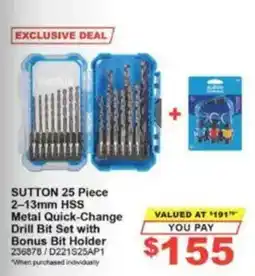 Total Tools Sutton 25 Piece Metal Quick-Change Drill Bit Set with Bonus Bit Holder offer