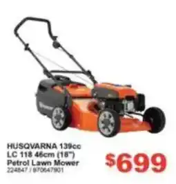 Total Tools Husqvarna 139cc LC 118 46cm (18") Petrol Lawn Mower offer