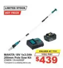 Total Tools Makita 18V 1x3.0Ah 200mm Pole Saw Kit offer