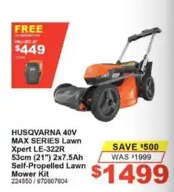 Total Tools Husqvarna 40V Max Series Lawn Xpert LE-322R Self-Propelled Lawn Mower Kit offer