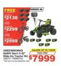 Total Tools Greenworks 6x60V Gen1.5 42" Ride-On Tractor Kit offer