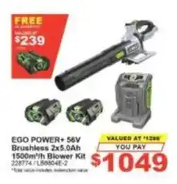 Total Tools Ego Power+ 56V Brushless 2x5.0Ah 1500m³/h Blower Kit offer