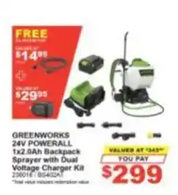 Total Tools Greenworks 24V Powerall 1x2.0Ah Backpack Sprayer with Dual Voltage Charger Kit offer
