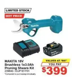 Total Tools Makita 18V Brushless 1x3.0Ah Pruning Shears Kit offer