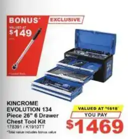 Total Tools Kincrome Evolution 134 Piece 26" 6 Drawer Chest Tool Kit offer