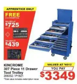 Total Tools Kincrome 307 Piece 11 Drawer Tool Trolley offer