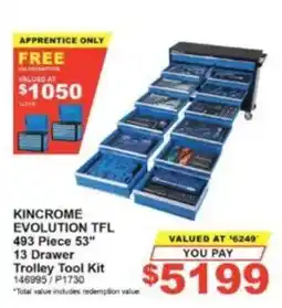 Total Tools Kincrome Evolution TFL 13 Drawer Trolley Tool Kit offer