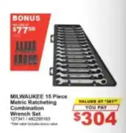 Total Tools Milwaukee 15 Piece Metric Ratcheting Combination Wrench Set offer