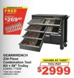 Total Tools Gearwrench 234 Piece Combination Tool Kit + 58" Trolley offer