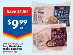 ALDI Berg Short Cut or Middle Bacon offer