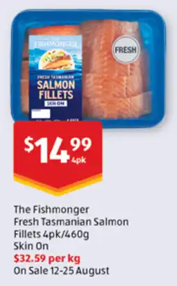 ALDI The Fishmonger Fresh Tasmanian Salmon Fillets Skin On offer