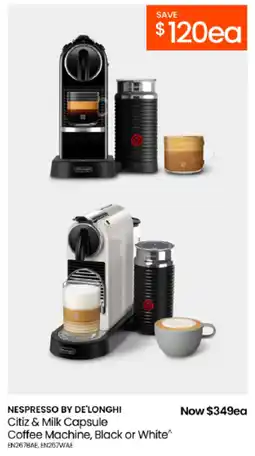 Myer Nespresso by De'Longhi Citiz & Milk Capsule Coffee Machine, Black or White offer