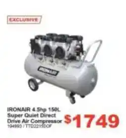 Total Tools Ironair 4.5hp 150L Super Quiet Direct Drive Air Compressor offer