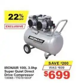 Total Tools Ironair 100L 3.0hp Super Quiet Direct Drive Compressor offer