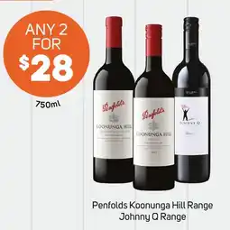 Foodland Penfolds Koonunga Hill Range Johnny Q Range offer