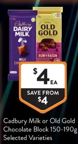 Foodworks Cadbury Milk or Old Gold Chocolate Block offer